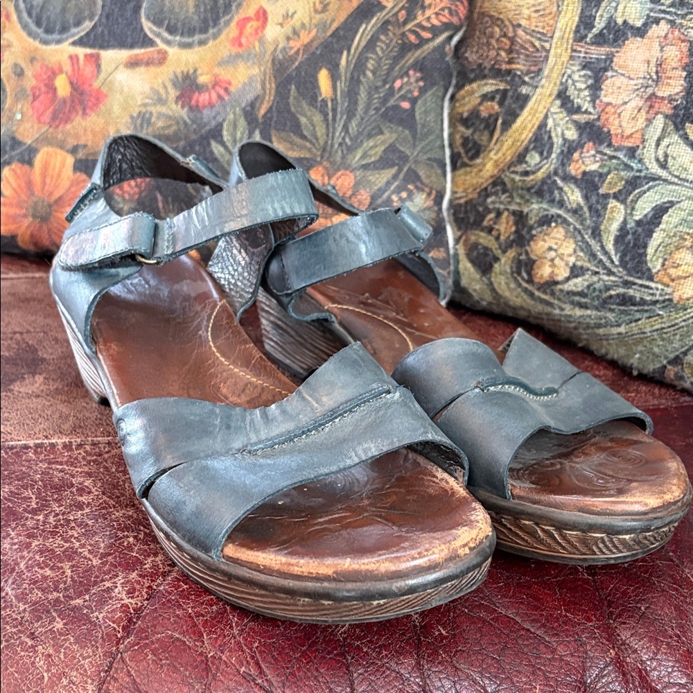 Dusty Blue Born Mary Jane Leather Sandals